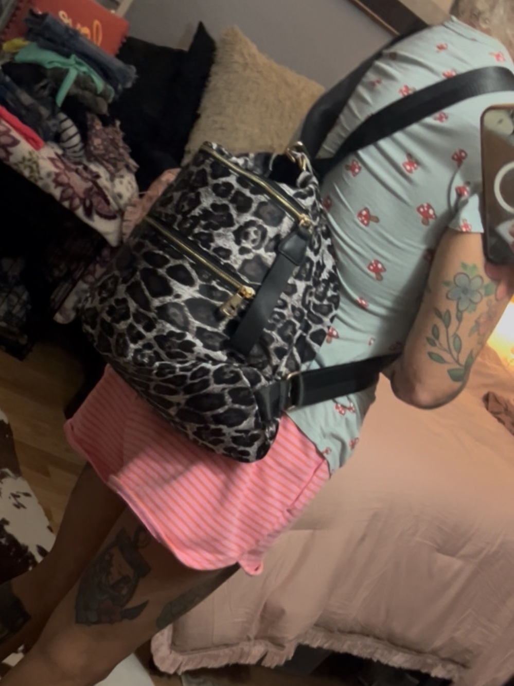 Leopard Print Shoulder Bag - can convert to a backpack.